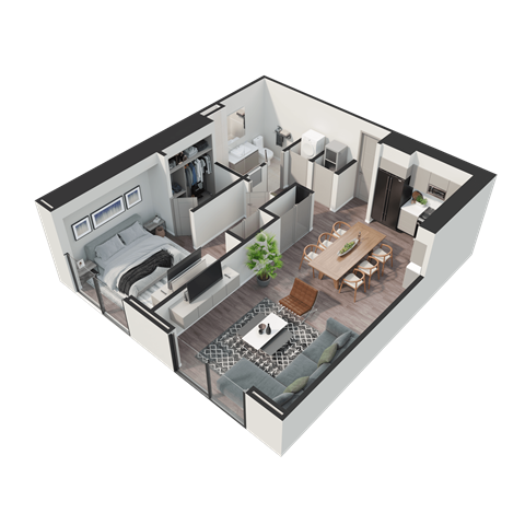 Floor plan for 1 bed, 1 bath, 759 sqft